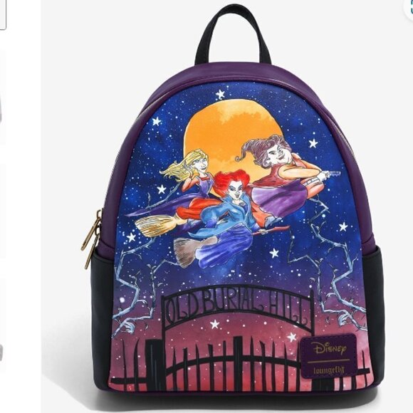LOUNGEFLY Disney Hocus Pocus Cemetery Night Mini Backpack NWT - Picture 1 of 7